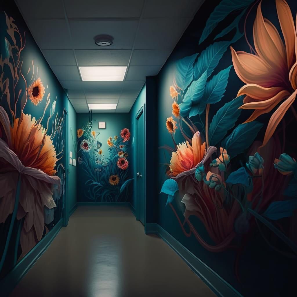Mẫu vẽ tranh tường họa tiết hoa kích thước lớn tạo ấn tượng bí ẩn cho không gian quán karaoke