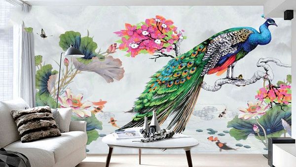 Mẫu vẽ tranh nội thất chim công phú quý