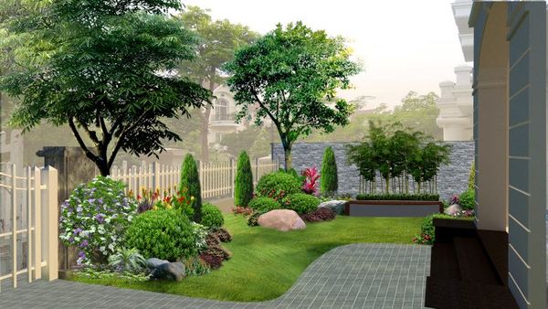 Không gian sân vườn hiện đại được thiết kế có tính chuyển tiếp tự nhiên