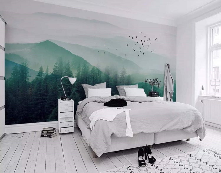 Mẫu tranh vẽ tường phong cảnh trang trí phòng ngủ