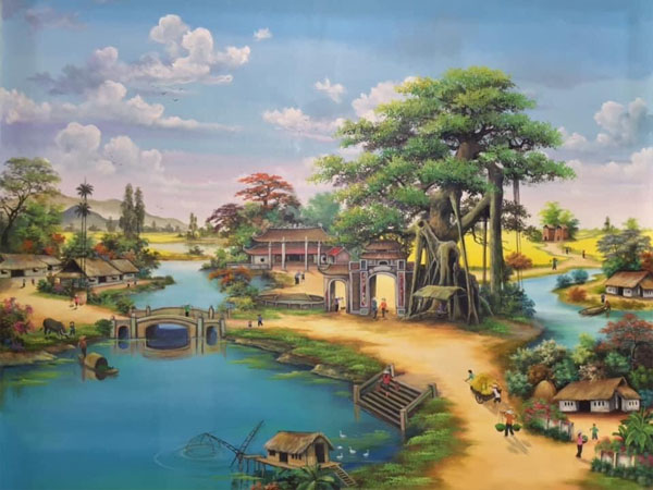 Mẫu tranh vẽ làng quê đẹp