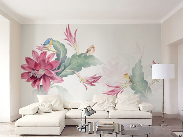 Phòng khách đẹp lung linh với bức tranh vẽ hoa Quỳnh