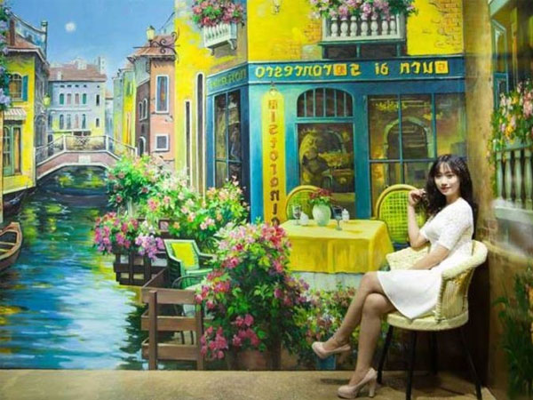 Vẽ Tranh Tường 3D Phong Cảnh Nước Ngoài Hiện Đại Cho Quán Cafe Hà Nội