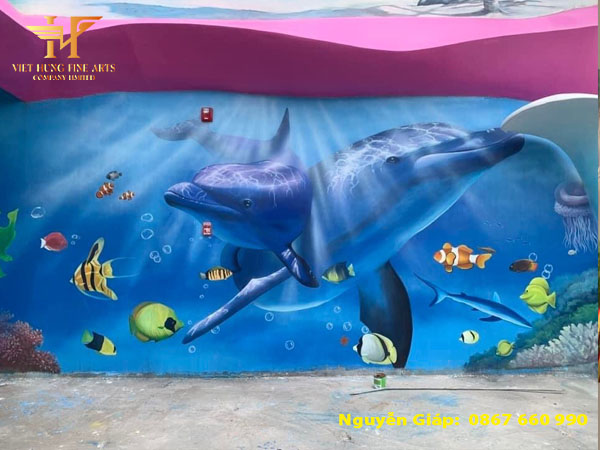 Tranh vẽ tường cá heo