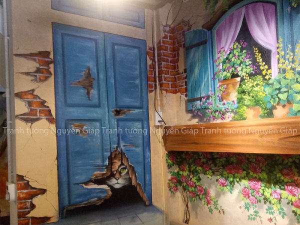 Vẽ tranh khung cửa sổ đẹp cho quán cafe tại Hà Đông, Hà Nội