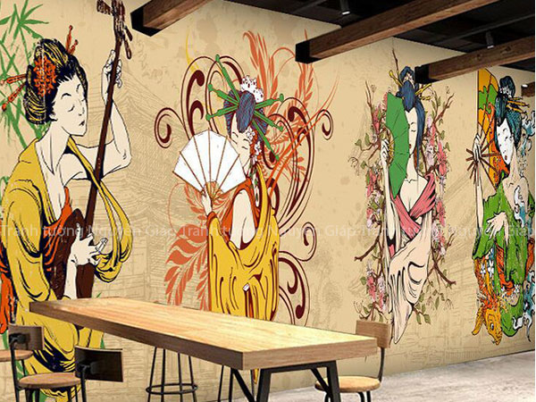 Vẽ tranh nhà hàng quán ăn theo phong cách Nhật Bản