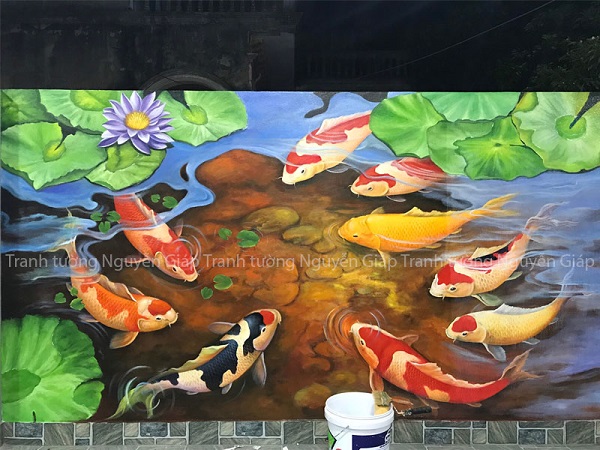 Vẽ tranh sen cá đẹp tại Tây Hồ, Hà Nội