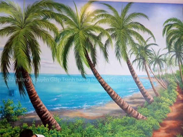 Vẽ tranh tường bãi biển hàng dừa đẹp nhất tại Bắc Giang