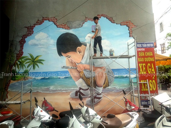 Vẽ tranh tường cậu bé cho quán game tại Hà Đông
