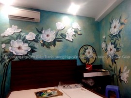 Tranh tường vẽ hoa chè phòng ngủ
