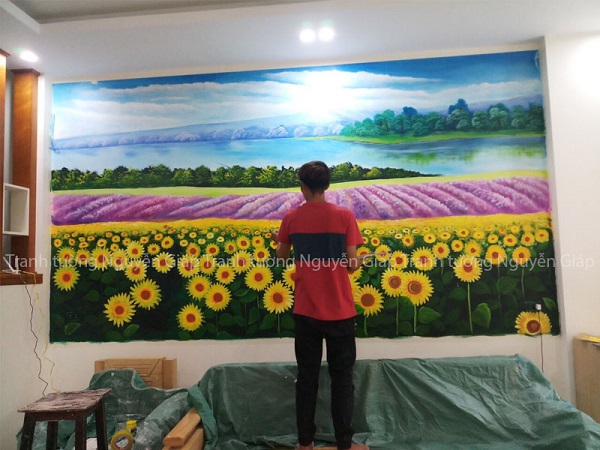 Vẽ tranh tường hoa hướng dương đẹp tại Hưng Yên