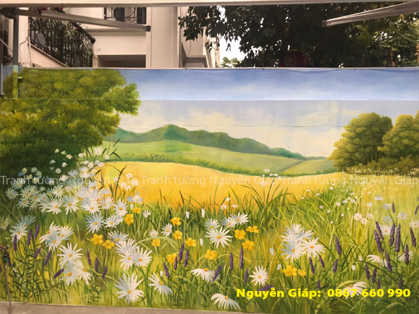 Vẽ tranh tường phong cảnh hoa cỏ cho khuôn viên1